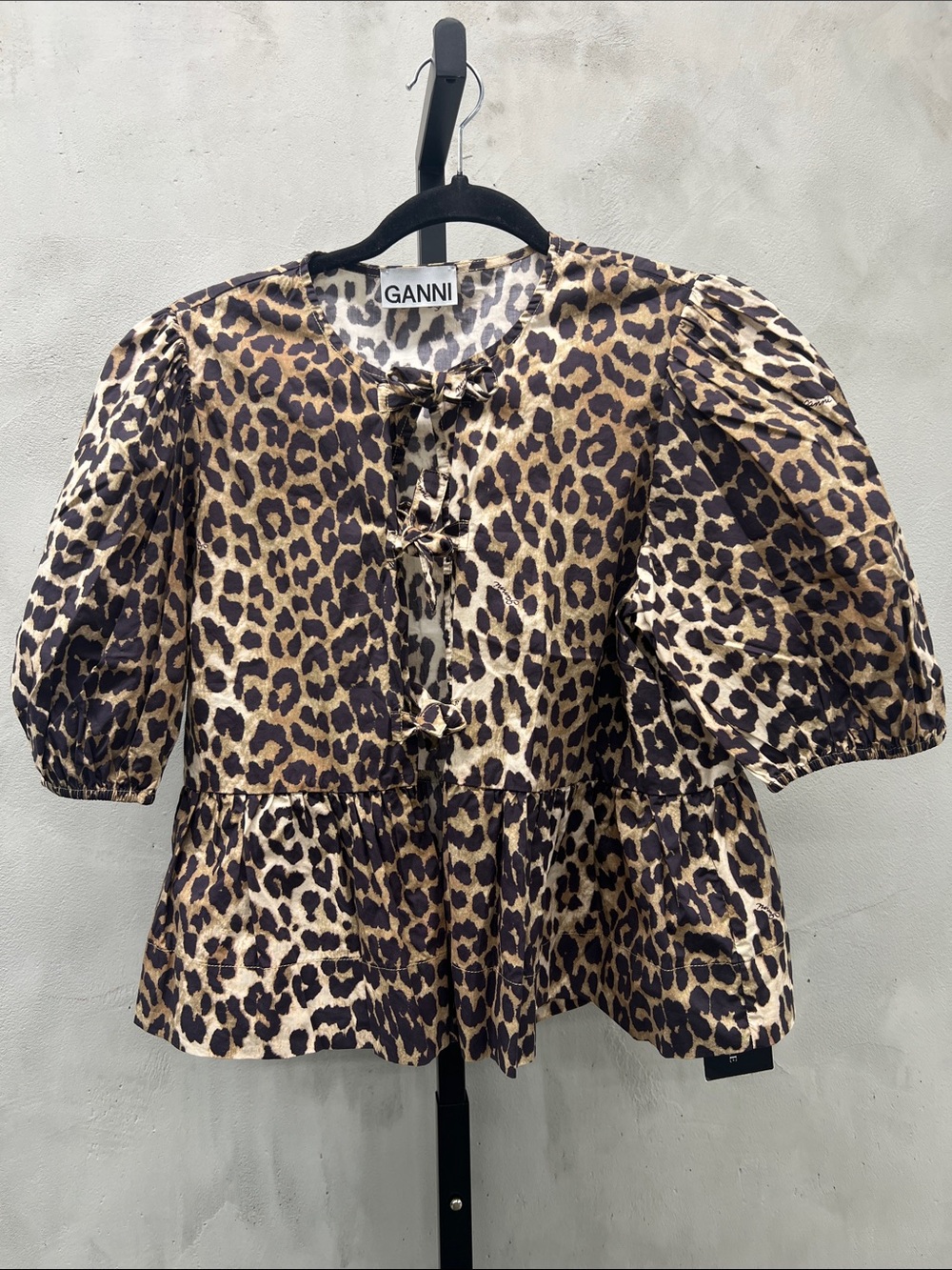 Ganni Leopard Puff Sleeve Blouse - Brown & Black